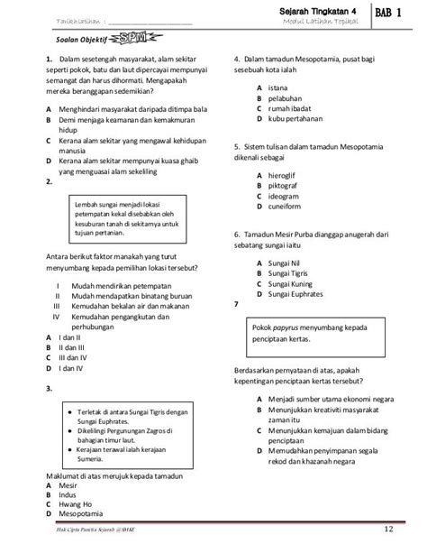 Soalan Objektif Sejarah Tingkatan 5 Bab 2 Kssm Image